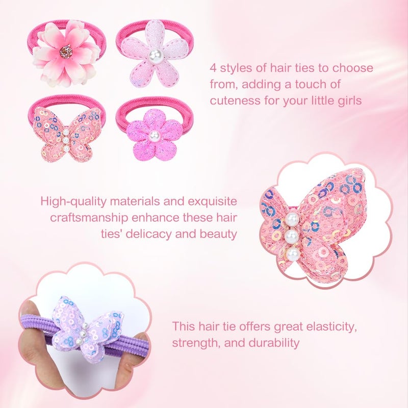 Dizila 40 Pieces/20 Pairs Cute Butterfly Daisy Flower Hair Ties Stretchy Pigtail Ponytail Holders Elastics Hair Scrunchies Hair Bands Accessories for Baby Girls Toddlers Kids - Image 3